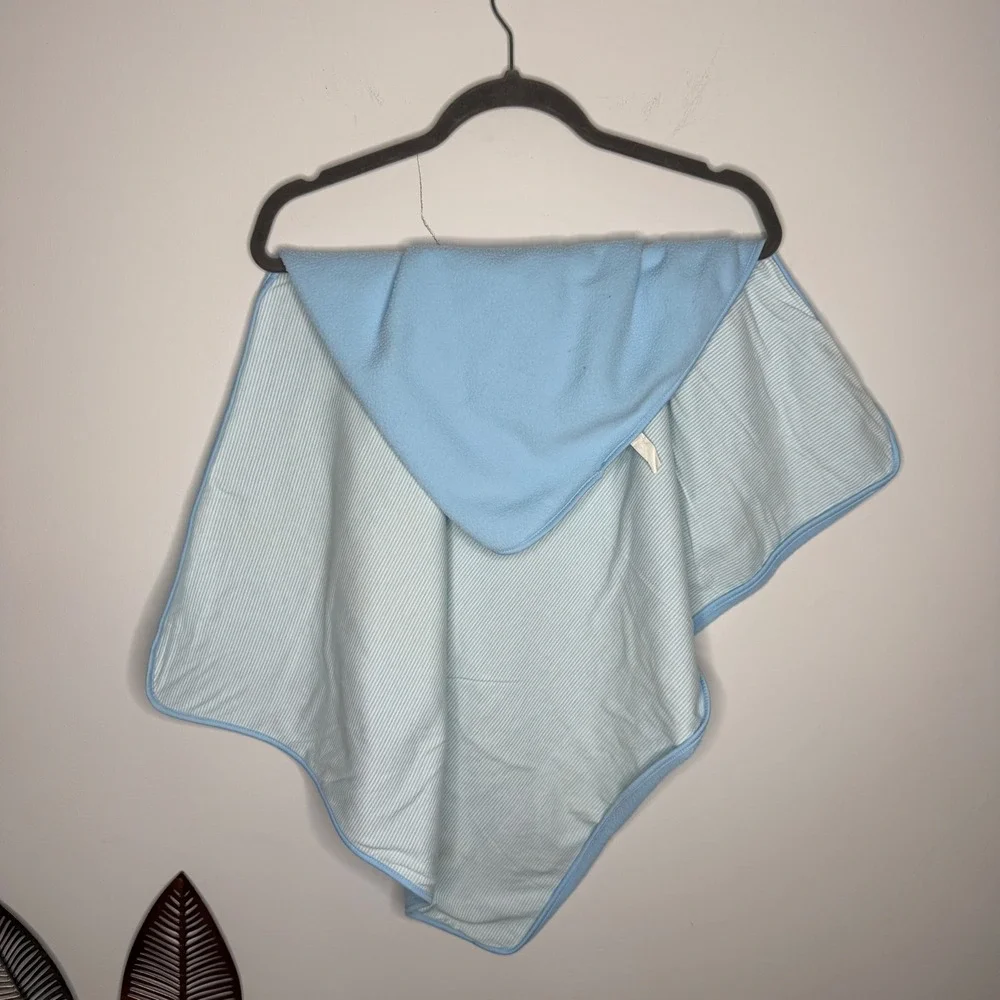 Cutie Pie Baby Blanket Blue Fleece Teddy Bear Moon Gingham Stripe Lining Vintage